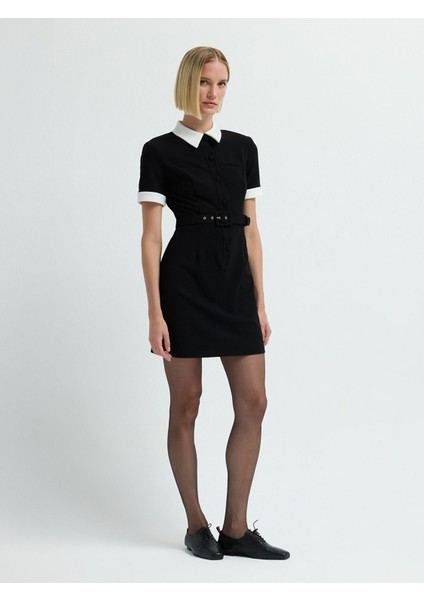 Polo Yaka Mini Elbise Siyah 12444821001 fırsatları