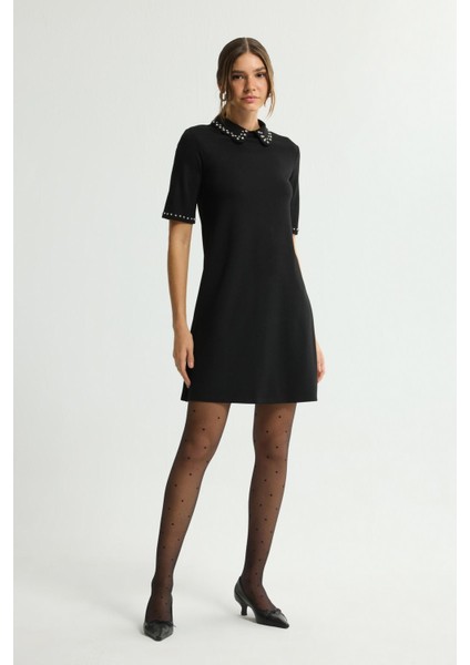 Yakası Taşlı Elbise Siyah 124L9525000 modelleri