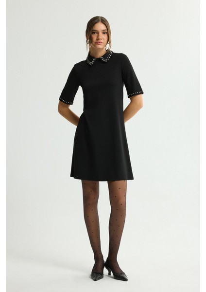 Yakası Taşlı Elbise Siyah 124L9525000 fırsatları