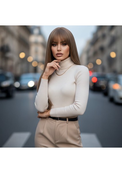 Düz Perçemli Uzun Fiber Sentetik Peruk / Bebek Kumralı