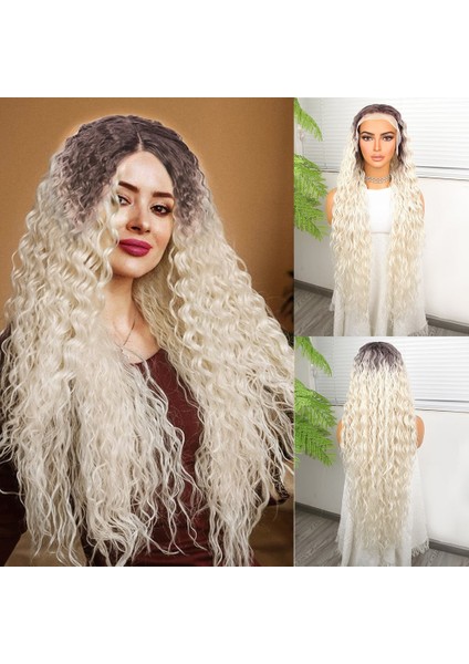 Açık Kumral Platin Ombreli Fiber Sentetik Tül Peruk