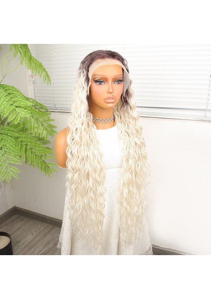 Açık Kumral Platin Ombreli Fiber Sentetik Tül Peruk modelleri