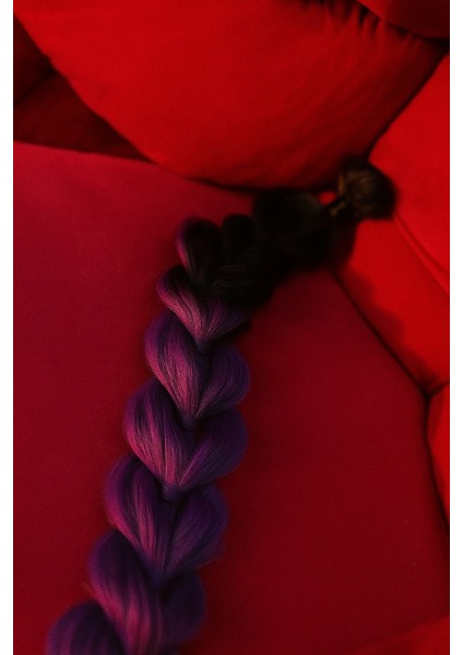 Mor Uçlu Siyah Örgü Saç-Siyah Mor Uzun Örgü Saç-Örgü Saç-Renkli Örgü Saç-K-Pop Örgüsü- fiyatları