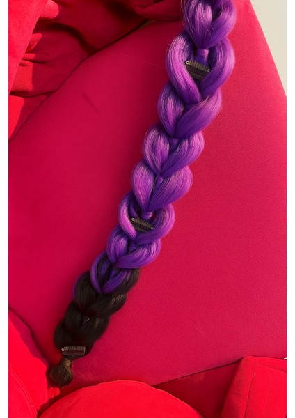 Mor Uçlu Siyah Örgü Saç-Siyah Mor Uzun Örgü Saç-Örgü Saç-Renkli Örgü Saç-K-Pop Örgüsü- modelleri