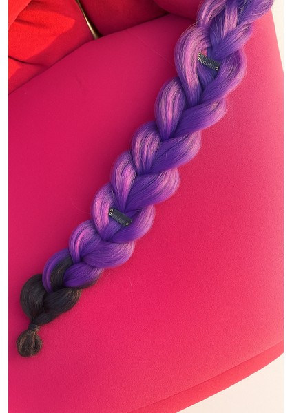 Mor Uçlu Siyah Örgü Saç-Siyah Mor Uzun Örgü Saç-Örgü Saç-Renkli Örgü Saç-K-Pop Örgüsü- fırsatları