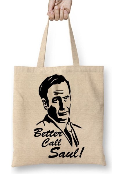 Better Call Saul Beyaz Bez Çanta Uzun Saplı Alışveriş Çantası Plaj Çantası