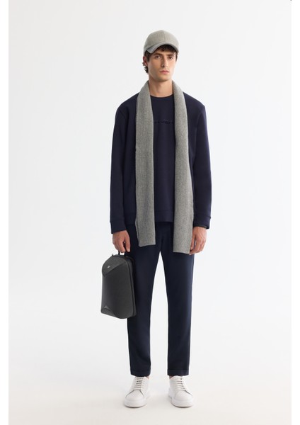 Erkek Lacivert Bisiklet Yaka Pamuklu Baskılı Elastan Regular Fit Sweatshirt A42Y1221