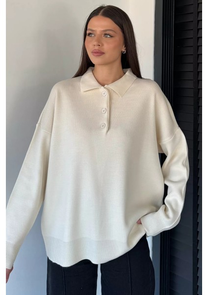 Kadın Yarım Düğmeli Triko Kazak P-00018996