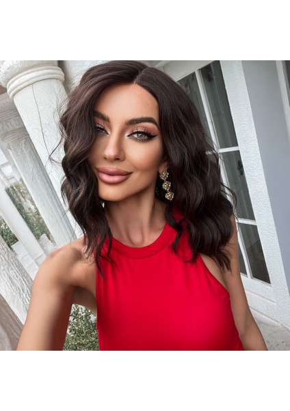 Kısa Omuz Hizasında Açık Kahverengi Fiber Sentetik Tül Peruk fırsatları