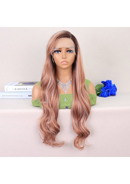 Kumral Beyaz Platin Röfleli Uzun Dalgalı Tül Peruk