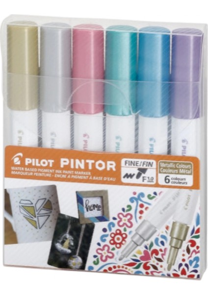 Pılot Pintor (F) Yuvarlak Uç 6 Renk Metalik Renkler Set