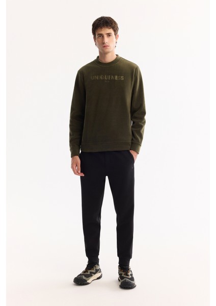 Erkek Haki Bisiklet Yaka Soft Touch Baskılı Polar Regular Fit Sweatshirt A52Y1269 indirimleri