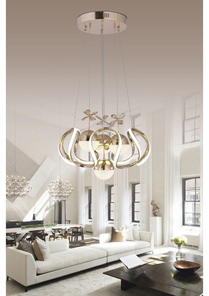 3 Renk ( Sarı Beyaz ve Gün Işığı ) Gold Luxury Ledli Oturma Odası Avize