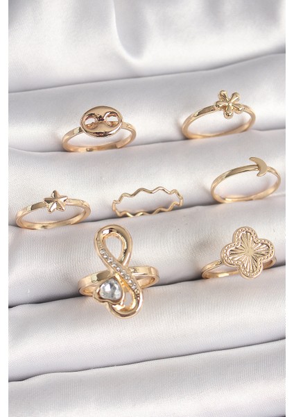 bulurum pirinç gold renk zirkon taşlı sonsuzluk figür yıldız detay kadın yüzük kombini