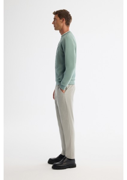 Erkek Mint Yeşil Bisiklet Yaka Pamuklu Nakışlı Regular Fit Sweatshirt A42Y1247