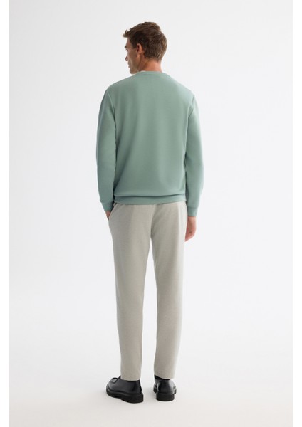 Erkek Mint Yeşil Bisiklet Yaka Pamuklu Nakışlı Regular Fit Sweatshirt A42Y1247