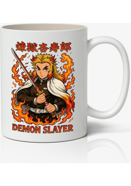 Iblis Keser Demon Slayer Rengoku Kyoujurou Beyaz Anime Kupa Bardak Sevgiliye Arkadaşa Hediye