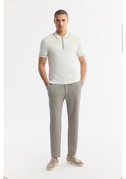 Erkek Ekru Polo Yaka Dokulu Rayon Triko Regular Fit T-Shirt A51Y5165