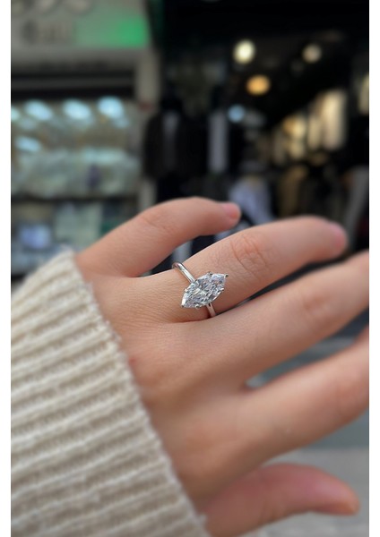 Gümüş Markiz Kesim Taşlı Tek Taş Yüzük