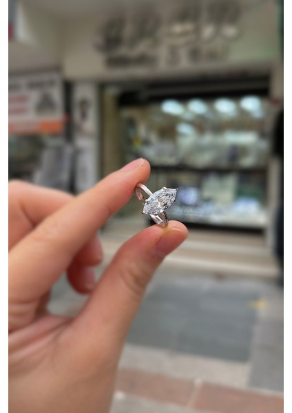 Gümüş Markiz Kesim Taşlı Tek Taş Yüzük fiyatları