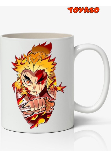 Demon Slayer Iblis Keser Rengoku Anime Temalı Beyaz Kupa Bardak Sevgiliye Arkadaşa Hediye