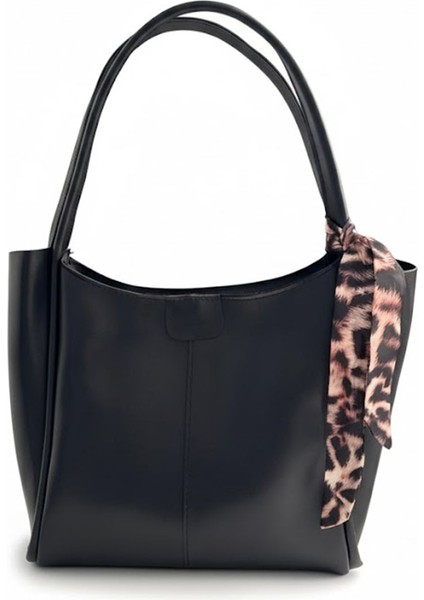 Kadın Siyah Omuz Çantası- Fular Detaylı Deri Görünümlü fiyatları