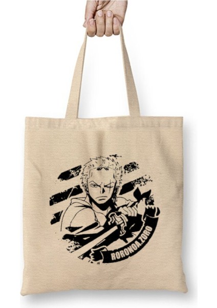One Piece Roronoa Zoro Beyaz Bez Çanta Uzun Saplı Alışveriş Çantası Plaj Çantası