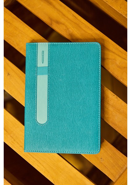 Kişiye Özel Turkuaz Kalem Tutuculu Vegan Deri Düz 224 Sayfa Çizgili Not Defteri