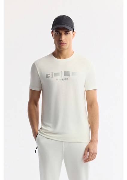 Erkek Ekru Bisiklet Yaka Baskılı Soft Touch Regular Fit T-Shirt A51Y1138