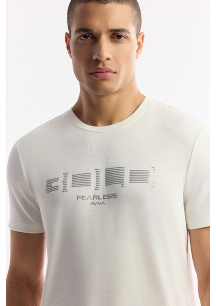 Erkek Ekru Bisiklet Yaka Baskılı Soft Touch Regular Fit T-Shirt A51Y1138