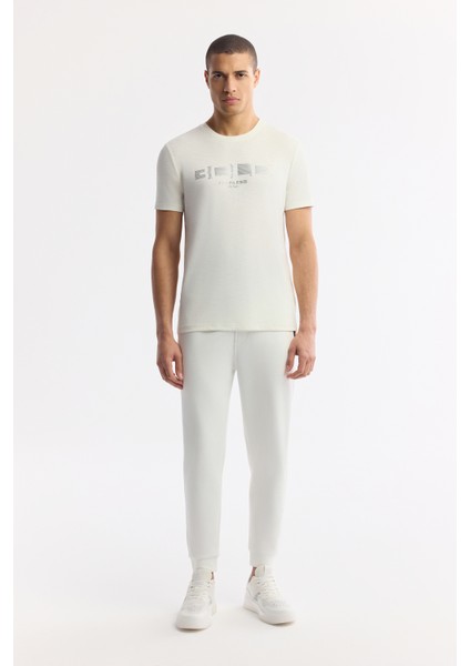 Erkek Ekru Bisiklet Yaka Baskılı Soft Touch Regular Fit T-Shirt A51Y1138