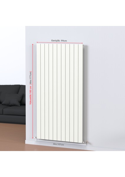 Hestia Alüminyum Radyatör 180CM Yükseklik x 99CM Genişlik (11 Dilimli) Beyaz fiyatları