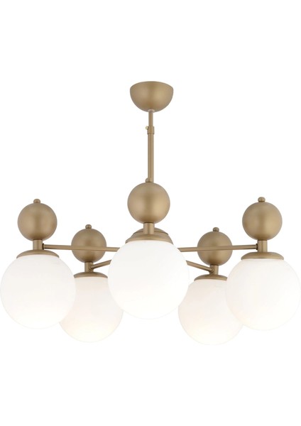 Kuvars 5'li Modern Eskitme Beyaz Camlı Avize