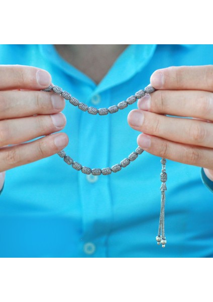 Üçlü Kamçı Püsküllü Imamesi Çeşmi Bülbül Detaylı Kapsül Kesim Eskitme Renk 925 Ayar Gümüş Tesbih indirimleri