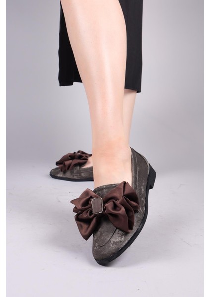 Lobito Saten Fiyonklu Loafer Füme
