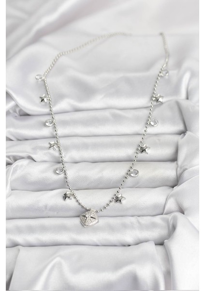 Erb Pirinç Gümüş Renk Zirkon Taşlı Kutup Yıldızı Model Kadın Kolye fiyatları