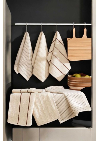 6 Lı Luna Naturel Mutfak Havlu Seti &AMP;#37;100 Pamuklu 30X50 cm Bej