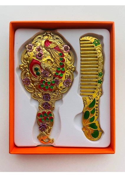 Ayna Tarak Seti, Kutulu-Metal-Hediyelik Takım, 13CM Aynalı Saç Fırçası, Tavuskuşu Figürlü fiyatları