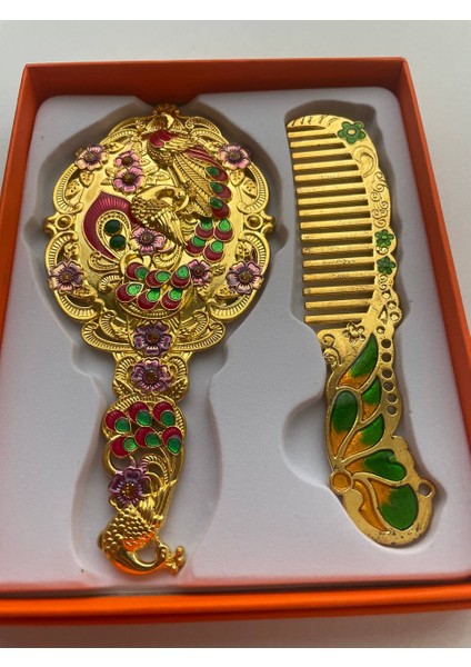 Ayna Tarak Seti, Kutulu-Metal-Hediyelik Takım, 13CM Aynalı Saç Fırçası, Tavuskuşu Figürlü fırsatları