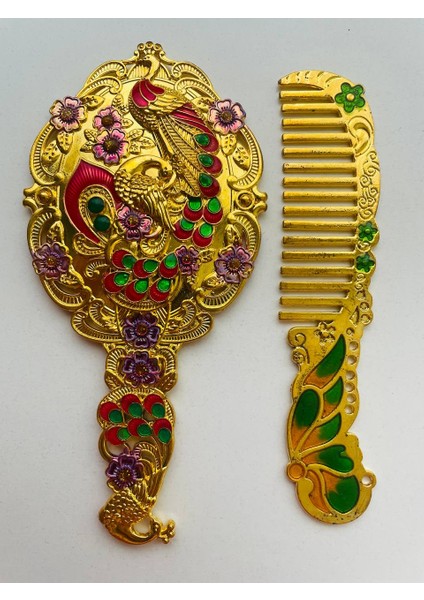 Ayna Tarak Seti, Kutulu-Metal-Hediyelik Takım, 13CM Aynalı Saç Fırçası, Tavuskuşu Figürlü indirimleri