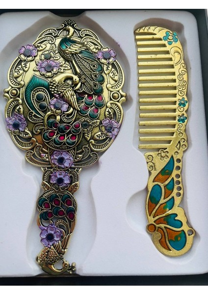 Ayna Tarak Seti, Kutulu-Metal-Hediyelik Takım, 13CM Aynalı Saç Fırçası, Tavuskuşu Figürlü fiyatları