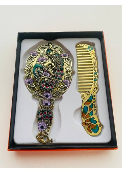 Ayna Tarak Seti, Kutulu-Metal-Hediyelik Takım, 13CM Aynalı Saç Fırçası, Tavuskuşu Figürlü fırsatları