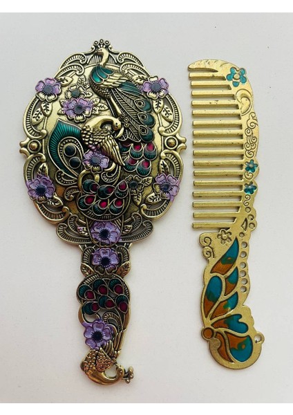 Ayna Tarak Seti, Kutulu-Metal-Hediyelik Takım, 13CM Aynalı Saç Fırçası, Tavuskuşu Figürlü indirimleri