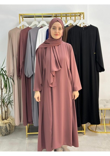 Şallı ,tesettür Yandan Büzgülü Elbise Takım ( Hac ve Umre Için Uygundur) Gül Renk fırsatları