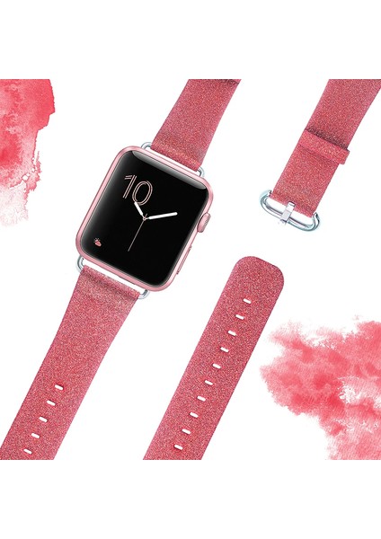 Ally Apple Watch 7-8 41MM 6-5-4 40MM Deri Ince Sim Işlemeli Kordon Kayış 3-2-1 38MM-(1903)