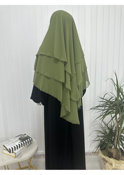 Üç Katlı Multı Sifon Sufle Eşarp ,khimar Hazır Eşarp Bağcıklı Eşarp Peçeli Yeşil Renk modelleri