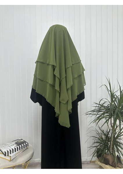 Üç Katlı Multı Sifon Sufle Eşarp ,khimar Hazır Eşarp Bağcıklı Eşarp Peçeli Yeşil Renk indirimleri