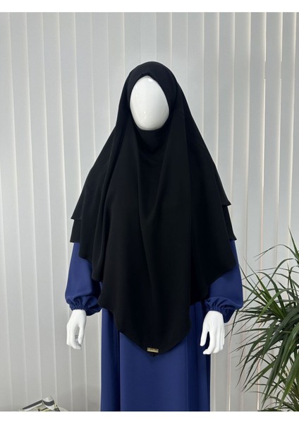 Iki Katlı Hazır Sufle Esarp Medine Ipegi Hac ve Umre Için Uygundur Siyah