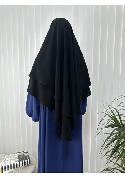 Iki Katlı Hazır Sufle Esarp Medine Ipegi Hac ve Umre Için Uygundur Siyah