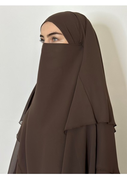 3katlı Multı Sifon Sufle Khimar Peceli Hazır Büyük Esarp Kahve